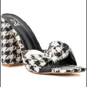 New York & Company Anthi black white houndstooth knotted block heels size 10 new